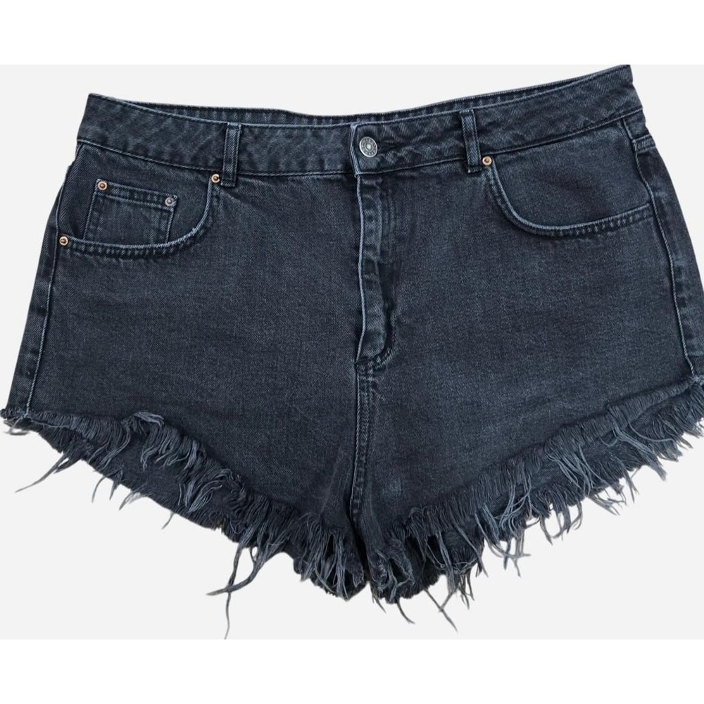 Topshop Moto Kiri Black Denim Cutoff Shorts Frayed Hem Women's Size 12 Grunge